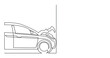 continuous line drawing of damaged car smashed into wall - PNG image with transparent background