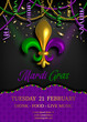 mardi gras poster with pearls and streamers. mardi gras background with tricolor lily