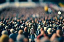 Individual In Opposition To Crowd, Different Vision And Attitude, Standing Out And Unconventional, Miniature Figurines