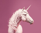 Fototapeta  - A white unicorn on pink background