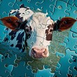 variegated cow from puzzle white brown green grass in water see you animal milk mammal pink nose game puzzle piece