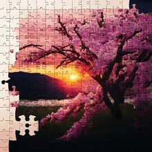 Cherry Tree Puzzle Sunrise Pink Landscape Horticulture