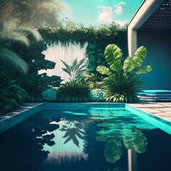 Wall Mural - tropical island with palm trees and sea pool in garden