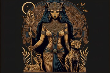 Wall Mural - Bastet ancient Egyptian goddess. AI