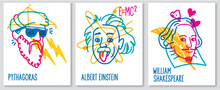Poster Of Famous People Pythagoras, Albert Einstein, William Shakespeare