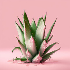 Wall Mural - Aloe vera on a pink background. Generative AI.	
