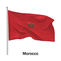 Wall Mural - Flag of the Kingdom of Morocco in the wind on flagpole, isolated on white background, vector