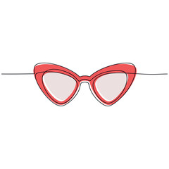 Canvas Print - Red cat eye sunglasses vector one line continuous drawing illustration. Hand drawn linear silhouette icon. Minimal design element for print, banner, card, wall art poster, brochure.