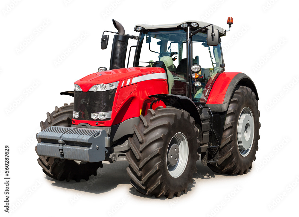 New red tractor isolated over white, with clipping path Stock Photo ...