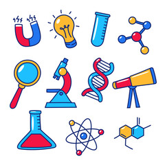 Wall Mural - set of science elements vector illustration with colorful hand-drawn style isolated on white backgro