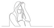 continuous line drawing addicted woman in despair wearing face mask - PNG image with transparent background