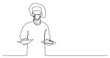 continuous line drawing chef holding two meals wearing face mask - PNG image with transparent background