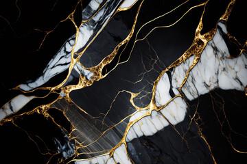 Wall Mural - Gold and white Patterned natural of dark gray marble (Gold Russia) texture background for product design. (ai generated)