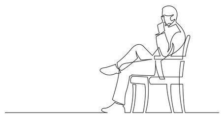 Sticker - continuous line drawing sitting thinking wearing face mask - PNG image with transparent background