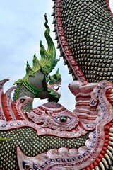 Wall Mural - Thai art sculpture around Wat Ban Den buddhist sanctuary wall, Chiangmai Thailand 