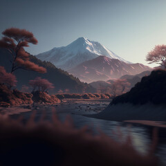 Sticker - Mountain and river in morning