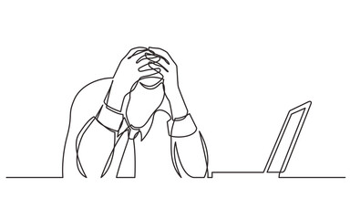 Wall Mural - continuous line drawing office worker in depression - png image with transparent background