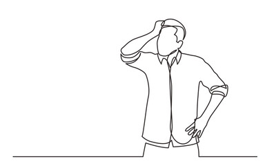 Wall Mural - continuous line drawing standing confused man in shirt - png image with transparent background