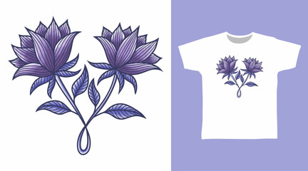 Purple flower hand drawn t shirts and apparel design concept