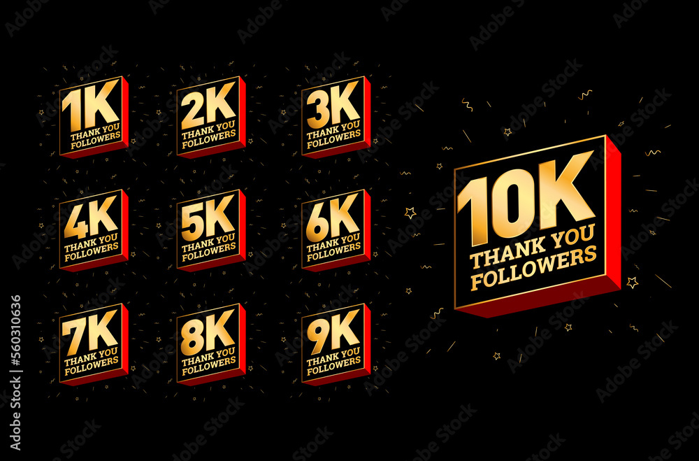 Thank you followers vector set 1k to 10k in golden look. Stock ...