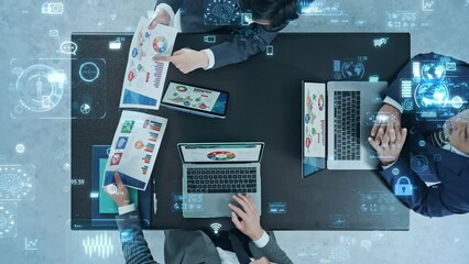 Poster - Group of business people having a meeting and electronic documents concept.