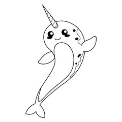 Wall Mural - Illustration of Narwhal cartoon line art