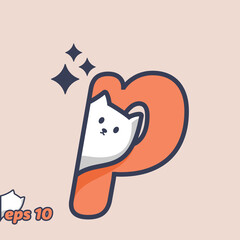 Sticker - Peeking Cat Alphabet P