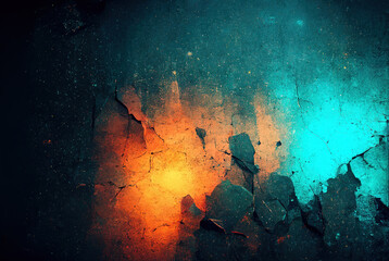 Wall Mural - Blue orange luminous grunge concrete wall texture abstract background. Generative AI technology