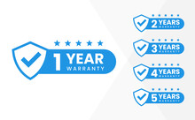 Minimalist Vector warranty shield with checklist label icon set. number of years 1, 2, 3, 4, 5. vector eps
