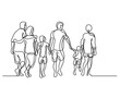 continuous line drawing happy extended family walking - PNG image with transparent background