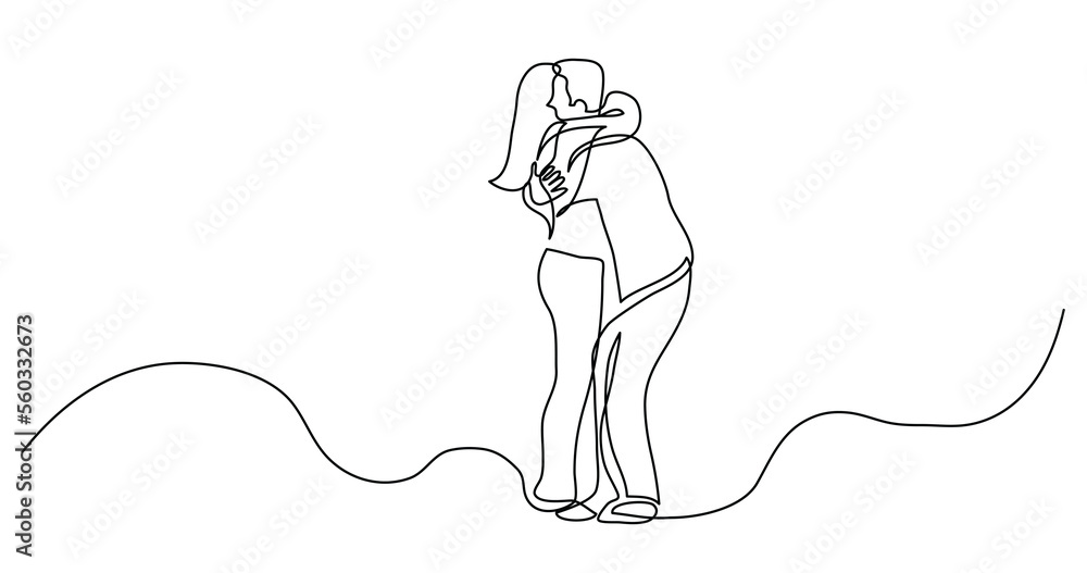 continuous line drawing of guy and girl couple hugging each other - PNG ...