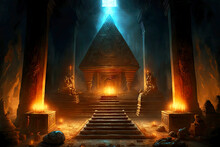 Ancient Crypt In Tomb Of Egyptian Pyramids With Hearth On Hill