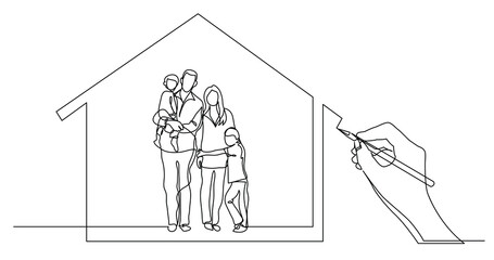 Poster - hand drawing business concept sketch of happy family home - PNG image with transparent background