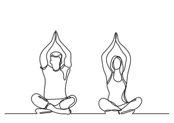 Wall Mural - continuous line drawing man woman doing yoga - png image with transparent background