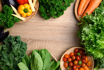 Wall Mural - Fresh organic vegetables from local farmers market, Sustainability concept, Table top view