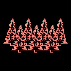 Neon fir tree Christmas Coniferous Spruce Pine forest Evergreen woods Conifer red color vector illustration image flat style