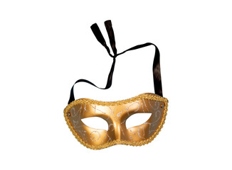 Carnival mask gold color isolated on transparent png without background