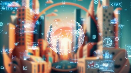 Poster - Futuristic city and digital data concept.