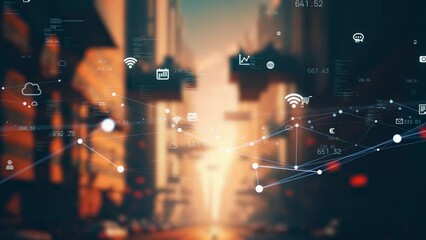 Aufkleber - Futuristic city and communication network concept.