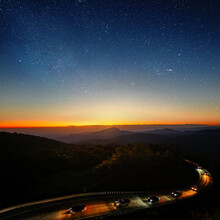 Landscape Of View Point Asphalt Curved Road On Doi Inthanon National Park Mountains At Dawn 