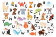 Alphabet set concept without people scene in the flat cartoon style. Image of the alphabet with different animals. Vector illustration.