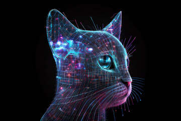 Wall Mural - neural network of a cat brain with big data and artificial intelligence circuit board in the head of
