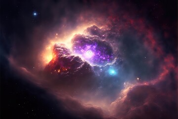 Glowing huge nebula with young stars. Space background,illustration. Generative AI