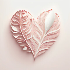 Wall Mural - Creative Realistic Ethnic Feathers Forming Heart Shape In White And Pastel Pink Color. 3D Render Love Concept.