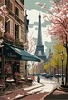 beautiful paint by number of cafe in Paris with the Eiffel tower . Ai generative