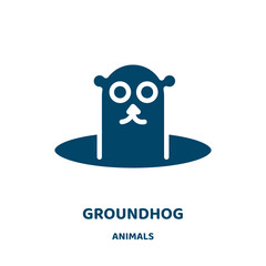 Wall Mural - groundhog vector icon from animals collection. woodchuck filled flat symbol for mobile concept and web design. Black happy glyph icon. Isolated sign, logo illustration. Vector graphics.