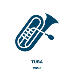 Wall Mural - tuba vector icon from music collection. sound filled flat symbol for mobile concept and web design. Black concert glyph icon. Isolated sign, logo illustration. Vector graphics.