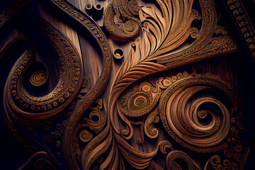 Wooden craft floral pattern background.  Generative AI.