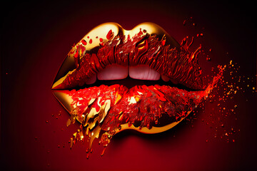 Lips with colorful splashes. Glossy colored and sexy Lips.  Generative AI.