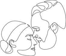 One Continuous One Line Drawing Of A Woman And A Man. Embrace Of A Young Couple, Lovers, Woman And Man. Romantic. Valentine's Day, Postcards, Valentines, Tattoos